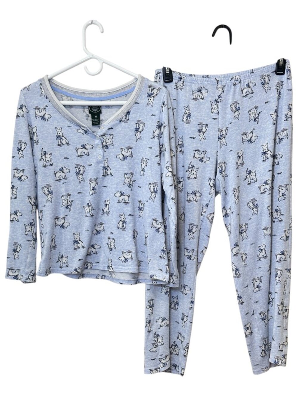 Laura Ashley Scottie Dog Pajama Set Blue White Westie Winter Size M Blue